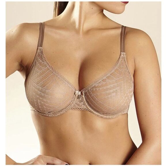 Chantelle Women’s Tan Teracotta Lace Illusion Seamless Unlined Underwire Bra - Picture 11 of 12